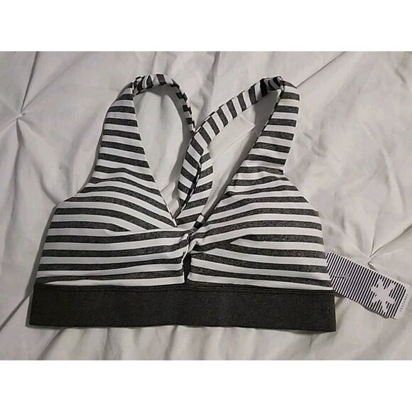Splendid Sports Bra Small Gray & White Stripes Cross Back - Picture 1 of 8